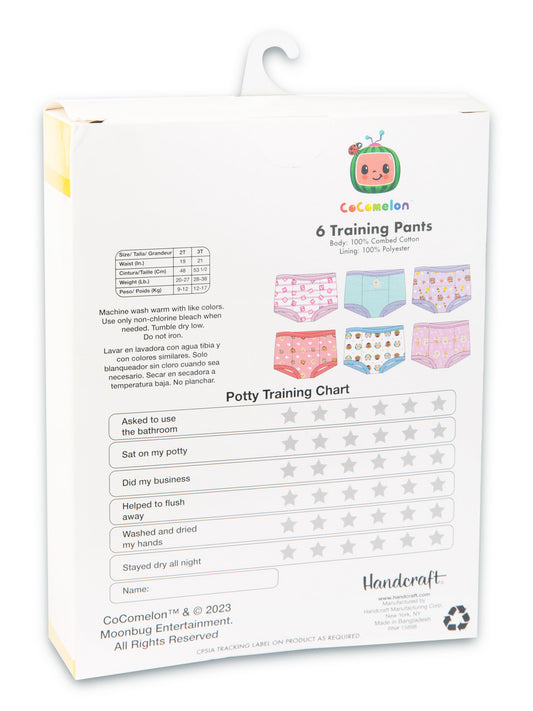 CoComelon Toddler Girls 6-Pack Training Pants – Cotton Potty Training Underwear with Bonus Sticker Chart