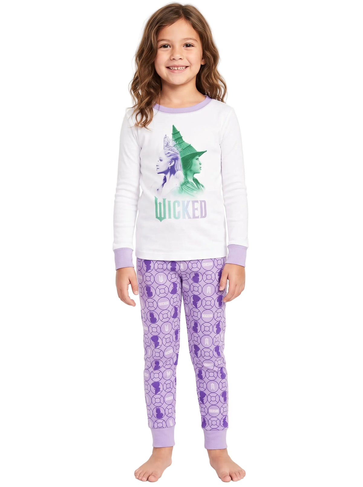 Disney Wicked Two-Piece Pajama Set Long Sleeve Graphic Top and Lavender Printed Pants Sleepwear Set Size M