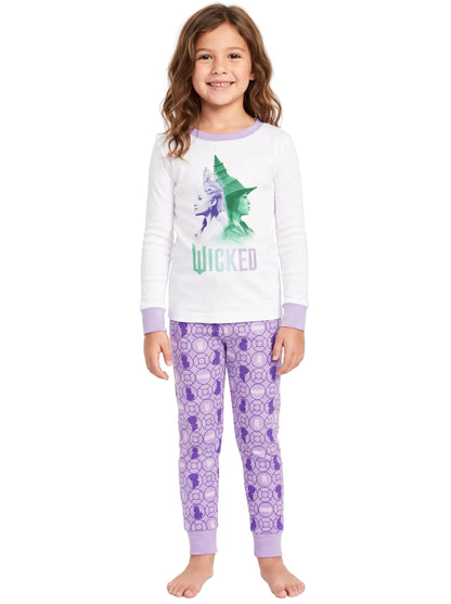 Disney Wicked Two-Piece Pajama Set Long Sleeve Graphic Top and Lavender Printed Pants Sleepwear Set Size M