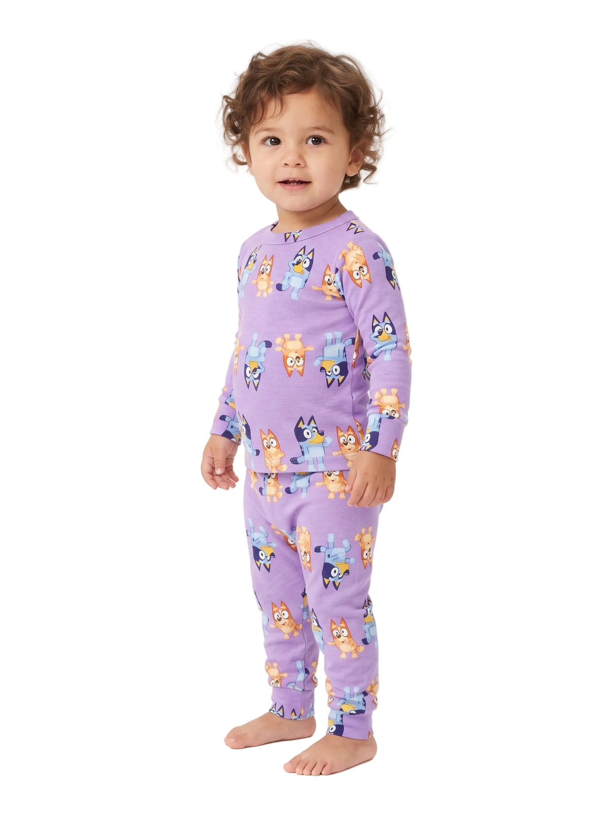 Bluey Toddler Long Sleeve Pajama Set Purple with Bluey and Bingo Print, Top and Jogger Pants with Cuffed Ankles, Sizes 12-24 Months