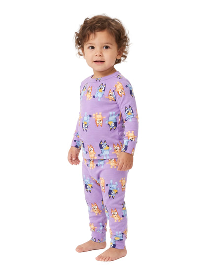Bluey Toddler Long Sleeve Pajama Set Purple with Bluey and Bingo Print, Top and Jogger Pants with Cuffed Ankles, Sizes 12-24 Months