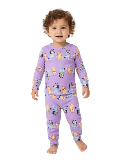 Bluey Toddler Long Sleeve Pajama Set Purple with Bluey and Bingo Print, Top and Jogger Pants with Cuffed Ankles, Sizes 12-24 Months