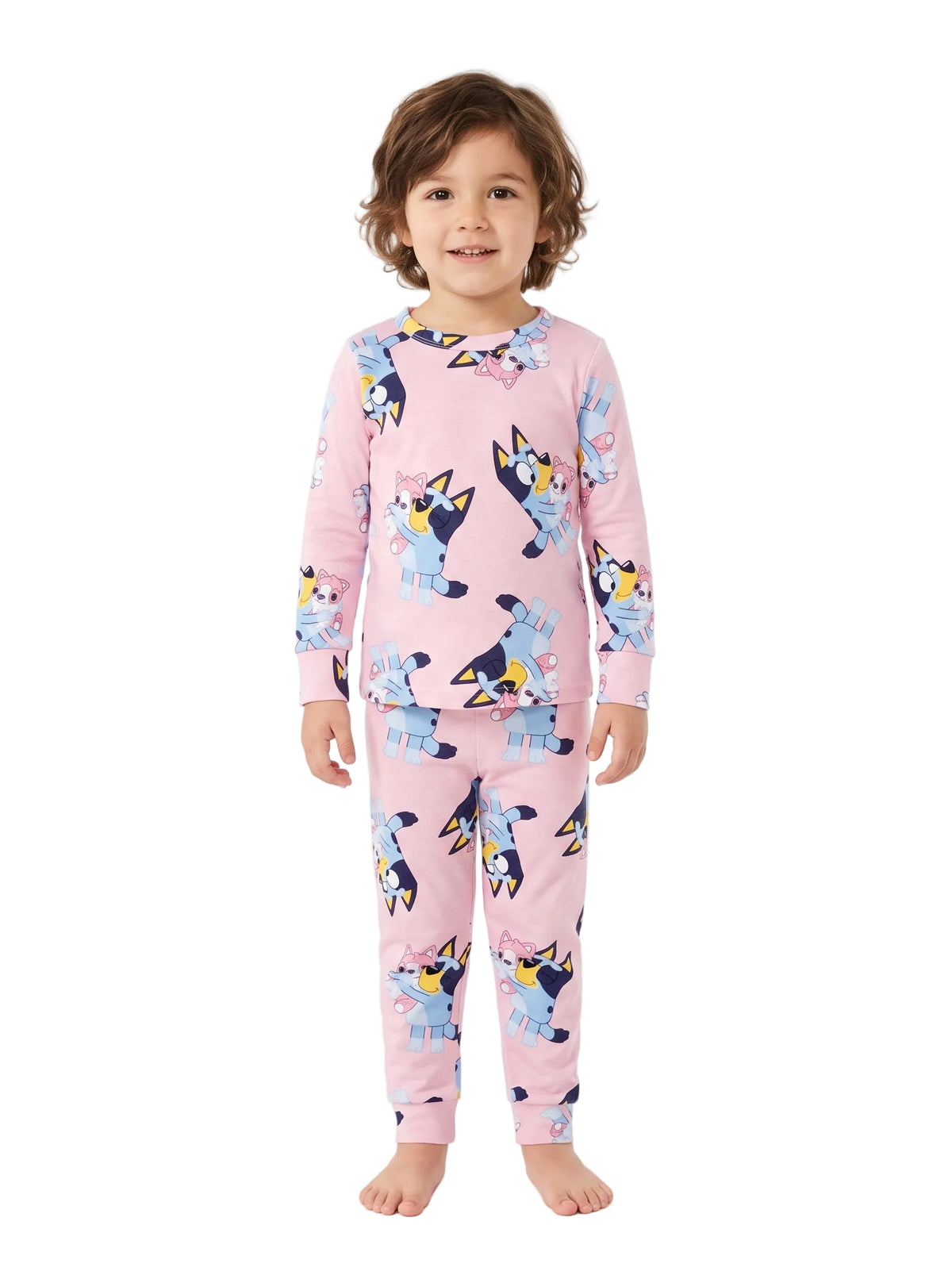 Bluey Toddler Pink Two-Piece Long Sleeve Pajama Set with Bluey and Bingo Print, Top and Jogger Pants, Sizes 12-24 Months