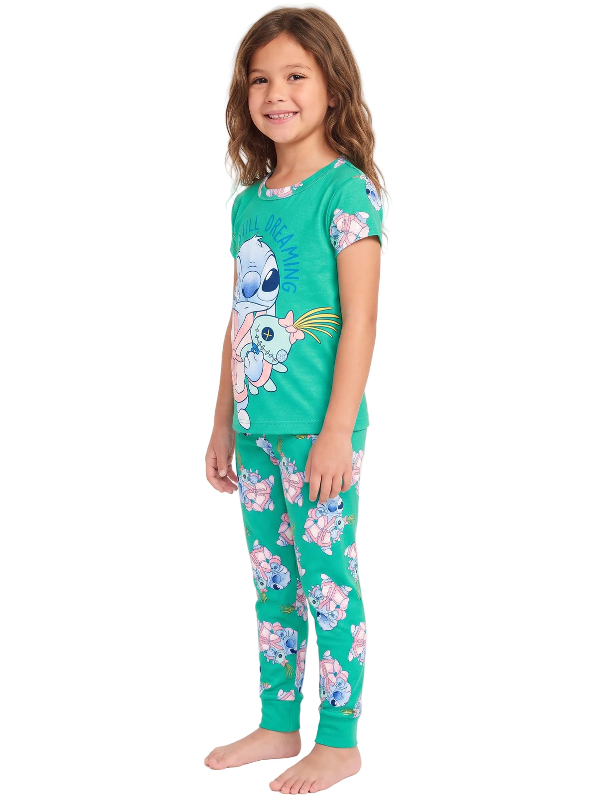 Disney Lilo & Stitch Still Dreaming Short Sleeve Top and Pants Pajama Set for Toddler Kids, Green, Size 4T