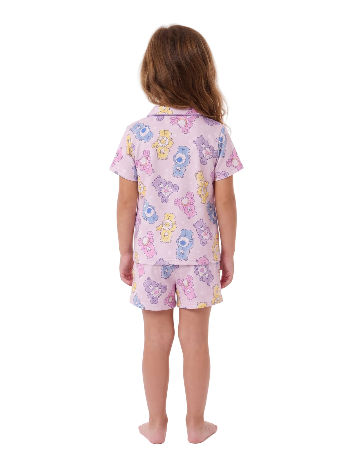 Care Bears Toddler Girls 2-Piece Pajama Set, Short Sleeve Button-Front Top and Shorts, Pink Lavender Character Print, Sleepwear, Sizes 2T-4T