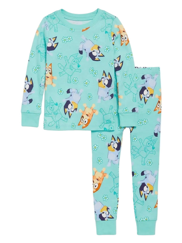 Bluey & Bingo 100% Cotton Snug-Fit Short-Sleeve Pajama Set, Mint Green, 2-Piece