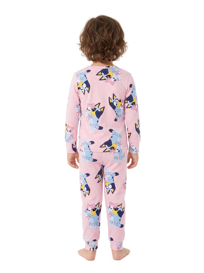Bluey Toddler Pink Two-Piece Long Sleeve Pajama Set with Bluey and Bingo Print, Top and Jogger Pants, Sizes 12-24 Months