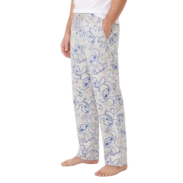 Disney Stitch Men's Pajama Pants Lounge Sleep Bottoms Elastic Drawstring Waist Allover Blue and Gray Print Sizes S to XL