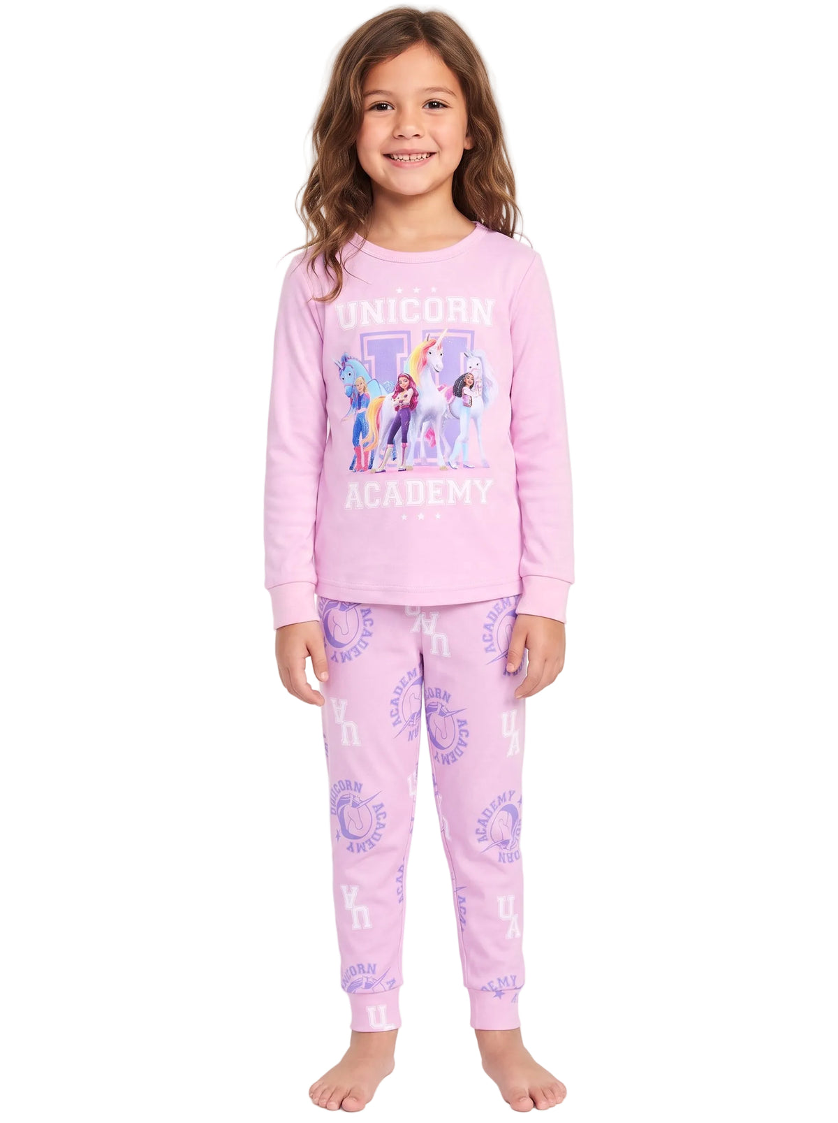 Unicorn Academy Girls 2-Piece Long Sleeve Pajama Set, Pink Top and Jogger Style Pants with Character Graphics, Sizes 4-10