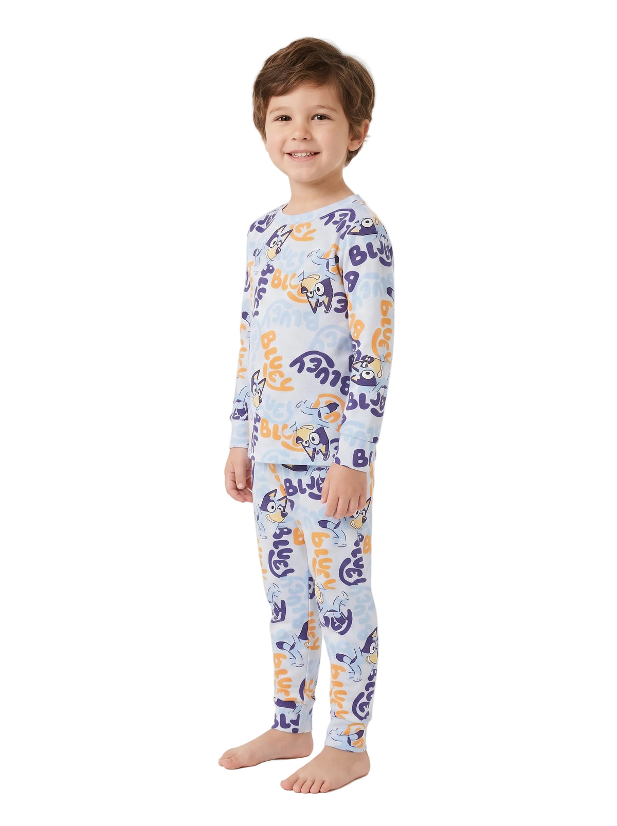 Bluey Unisex Toddler Pajama Set, 2-Piece Long Sleeve Top and Pants, Blue All-Over Character Print, Unisex Sleepwear, Sizes 12M-4T