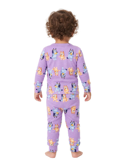 Bluey Toddler Long Sleeve Pajama Set Purple with Bluey and Bingo Print, Top and Jogger Pants with Cuffed Ankles, Sizes 12-24 Months