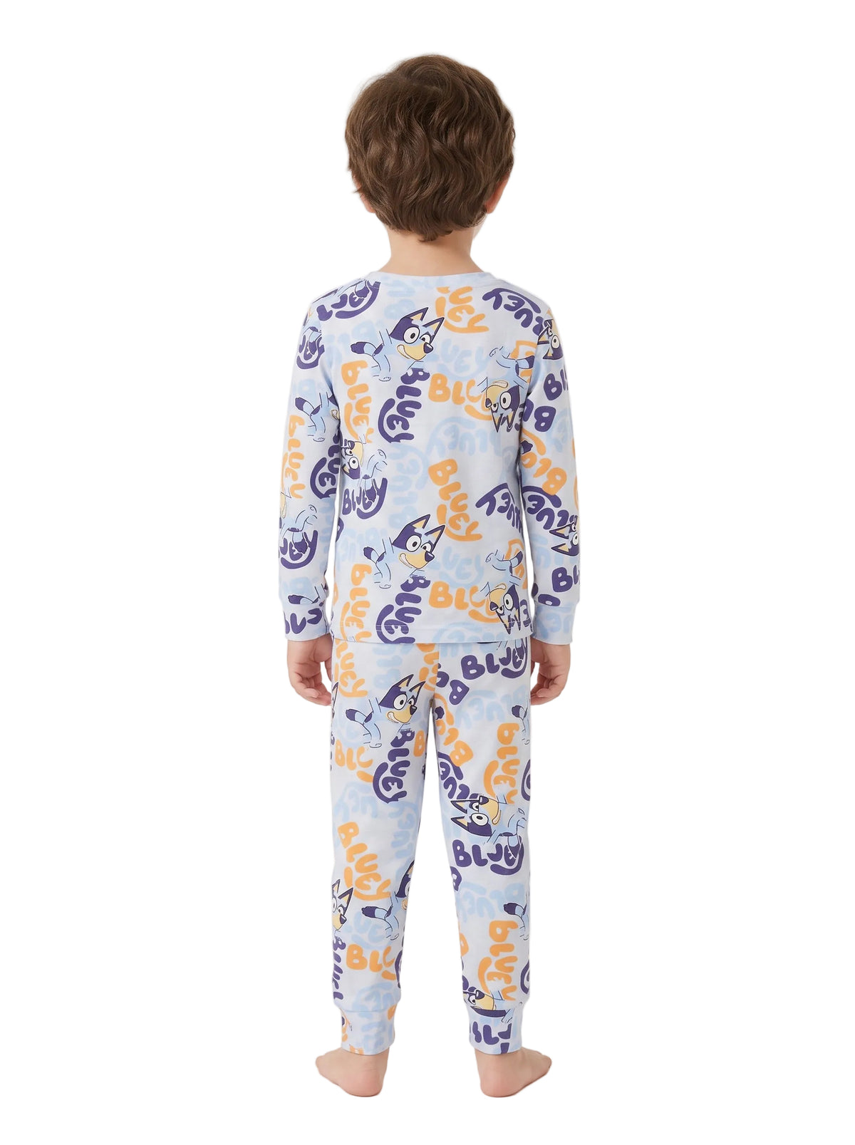 Bluey Unisex Toddler Pajama Set, 2-Piece Long Sleeve Top and Pants, Blue All-Over Character Print, Unisex Sleepwear, Sizes 12M-4T