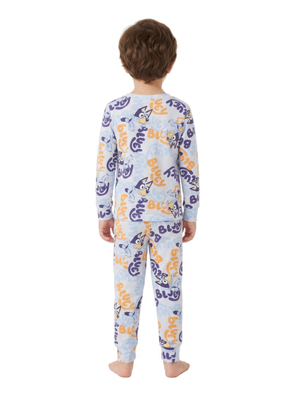 Bluey Unisex Toddler Pajama Set, 2-Piece Long Sleeve Top and Pants, Blue All-Over Character Print, Unisex Sleepwear, Sizes 12M-4T