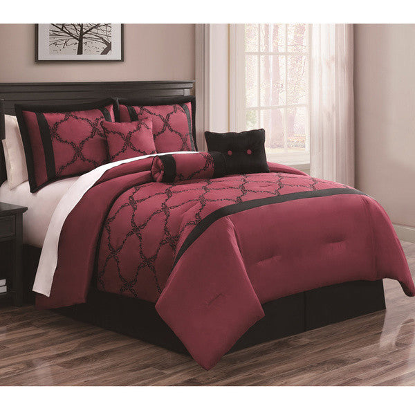 'Gracie' 7-piece Black/Red Floral Embroidered Comforter Set, Cal King Size
