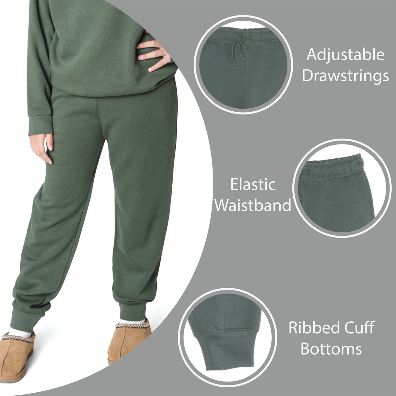 EVERYDAY KIDS Girls’ Green Cotton Fleece Sweatpants