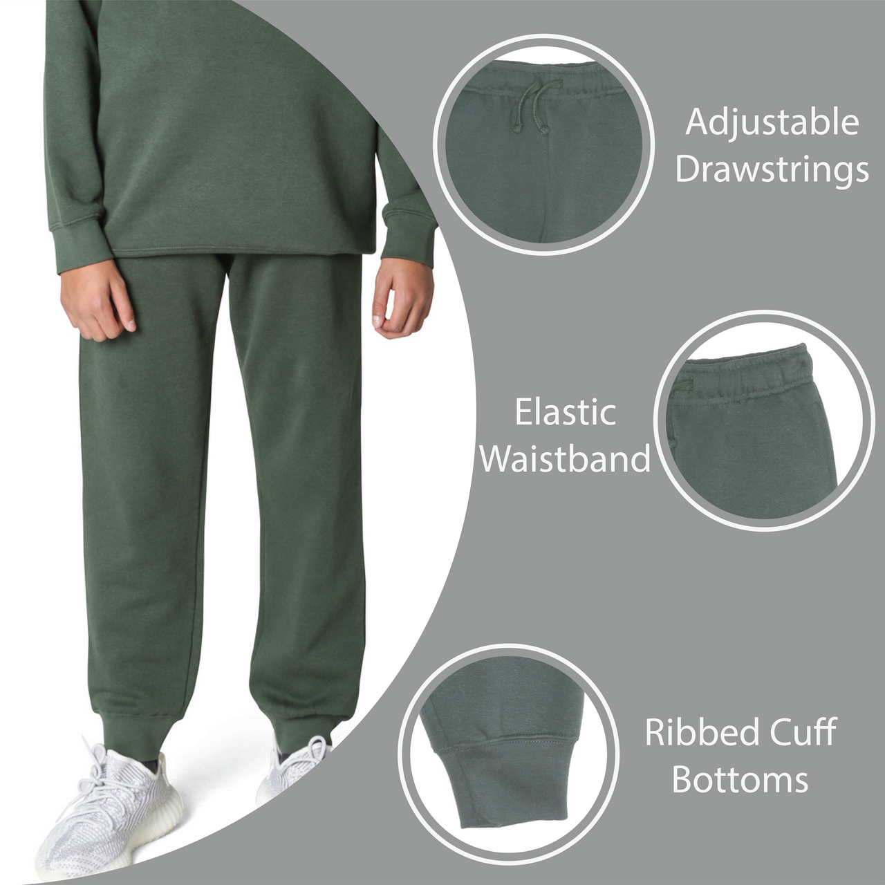 EVERYDAY KIDS Boys Green Cotton Fleece Sweatpants Joggers with Pockets
