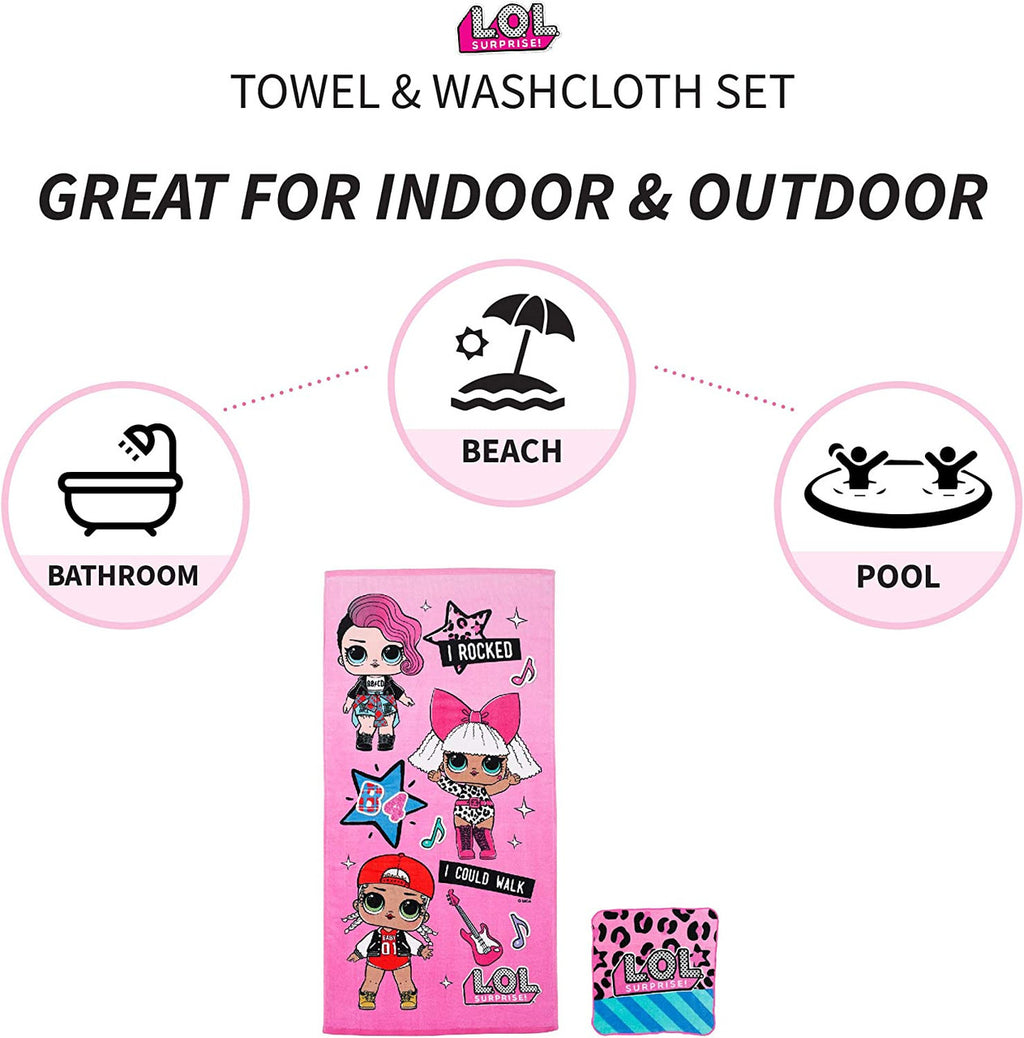 L.O.L Surprise! Kids Cotton Bath Towel and Wash Cloth Set