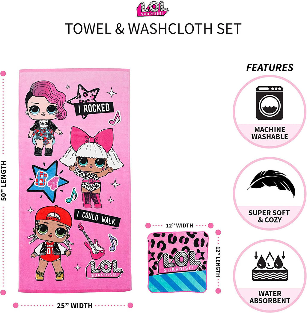 L.O.L Surprise! Kids Cotton Bath Towel and Wash Cloth Set