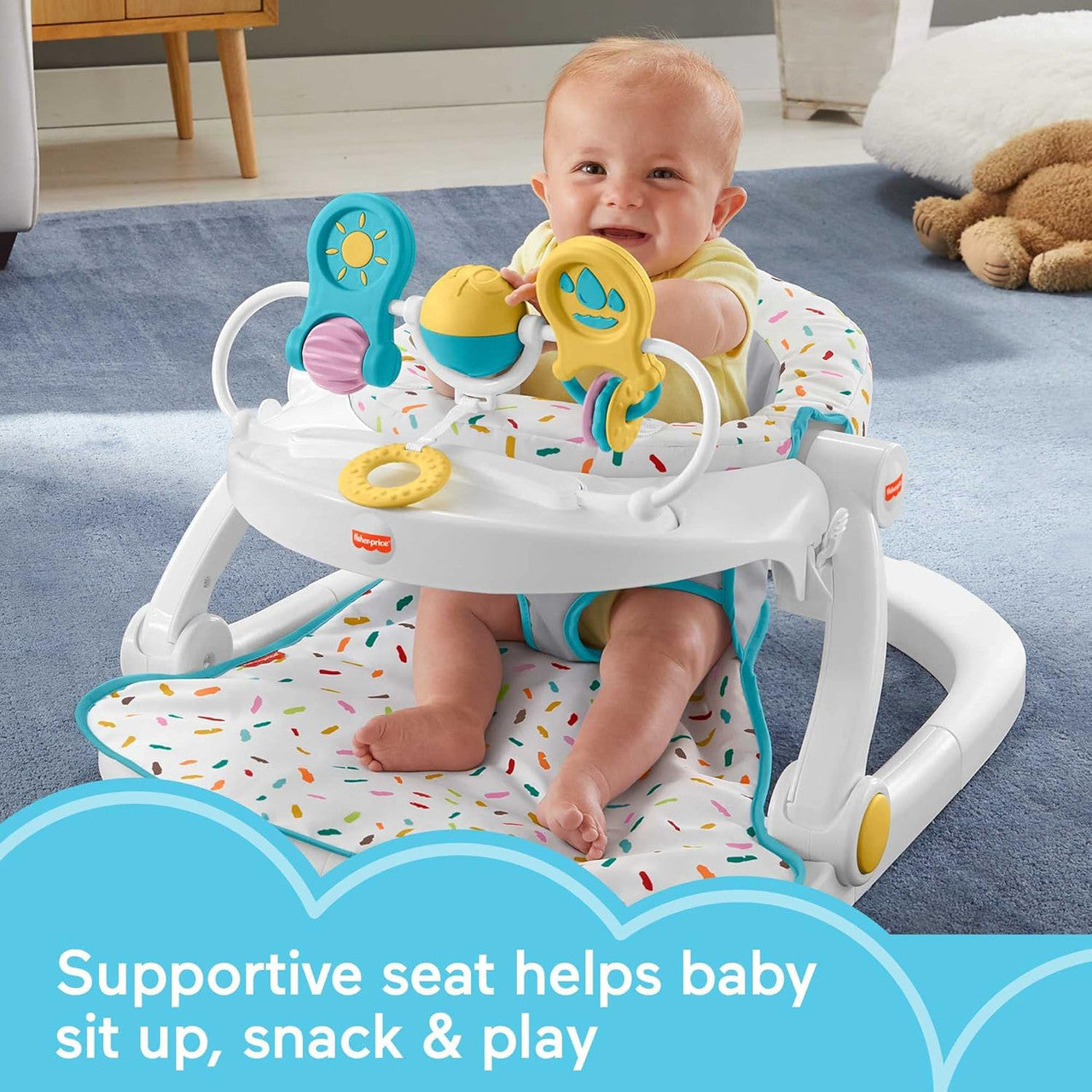 Fisher-Price Portable Baby Chair Deluxe Sit-Me-Up Floor Seat with Snack Tray