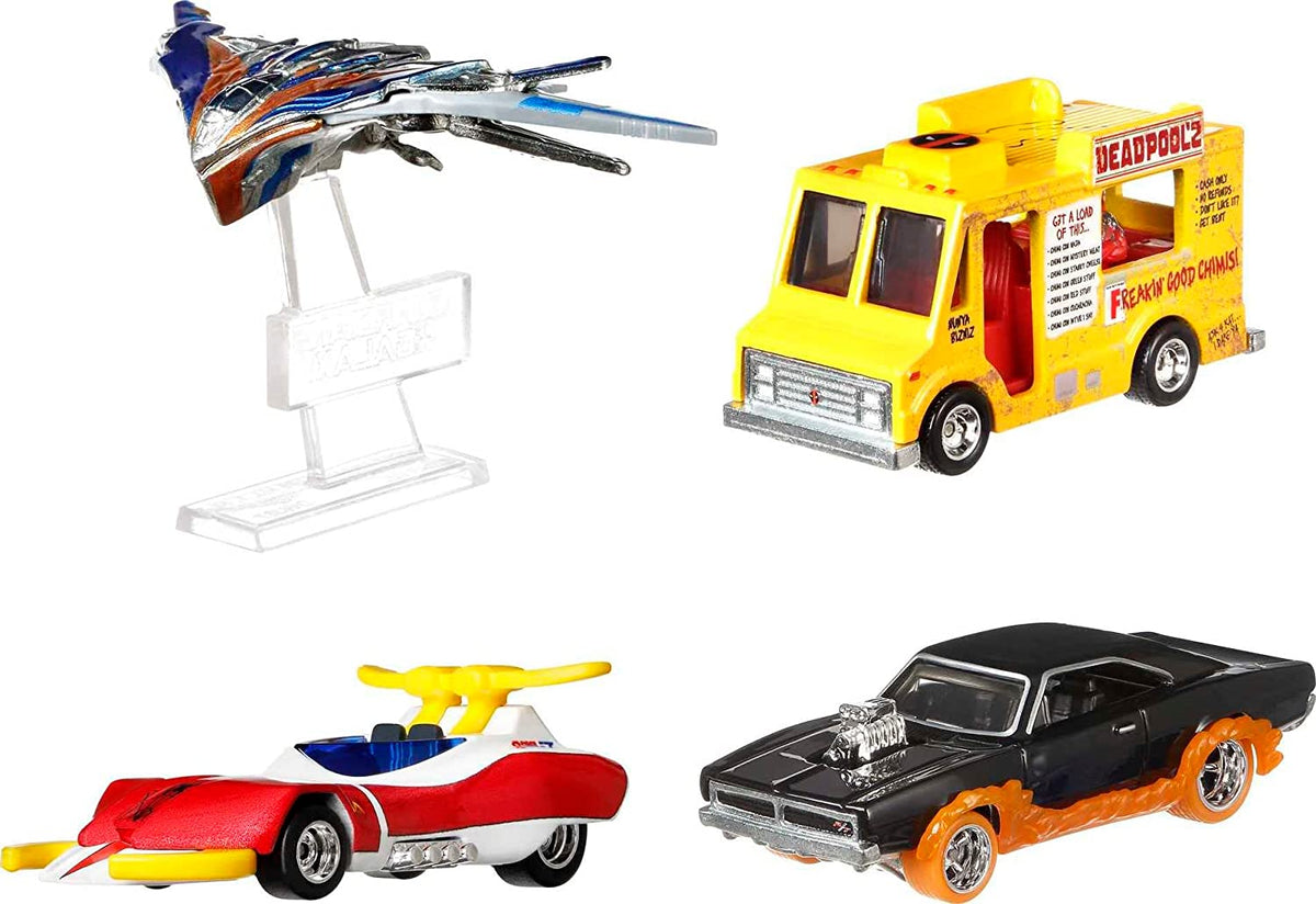 Hot Wheels Marvel Premium 4-Pack Die-Cast Vehicle Set, 1:64 Scale with RealRiders Tires
