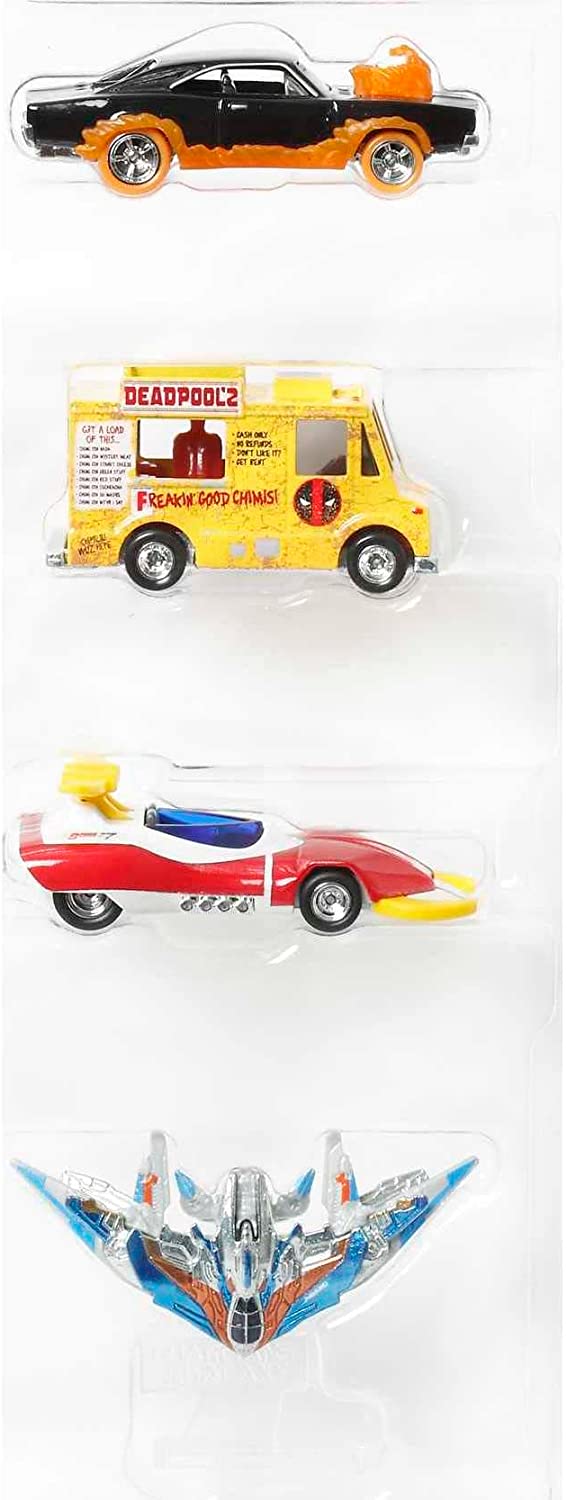 Hot Wheels Marvel Premium 4-Pack Die-Cast Vehicle Set, 1:64 Scale with RealRiders Tires