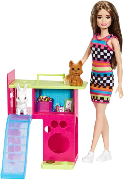 Barbie Doll and Pet Playhouse Playset with 2 Pets