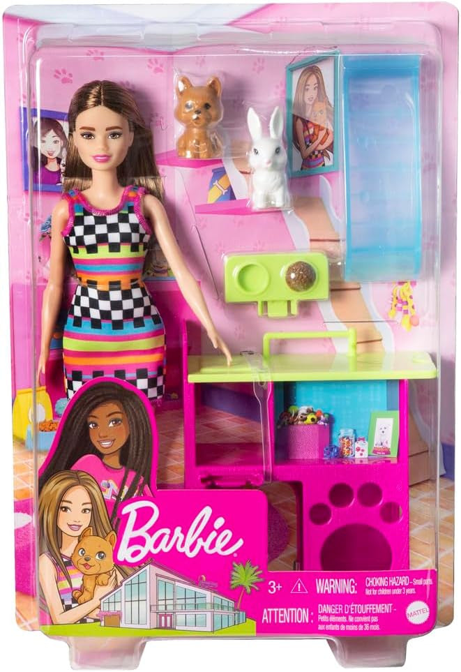 Barbie Doll and Pet Playhouse Playset with 2 Pets