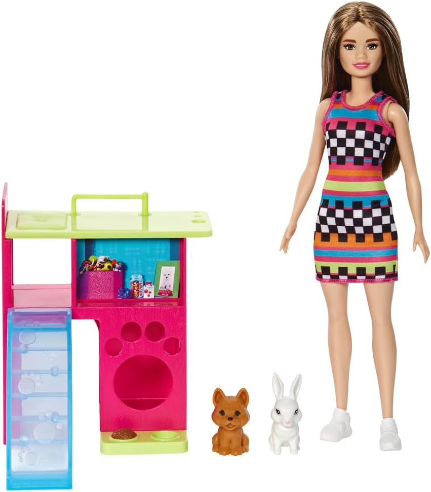 Barbie Doll and Pet Playhouse Playset with 2 Pets