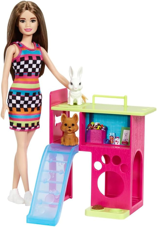 Barbie Doll and Pet Playhouse Playset with 2 Pets