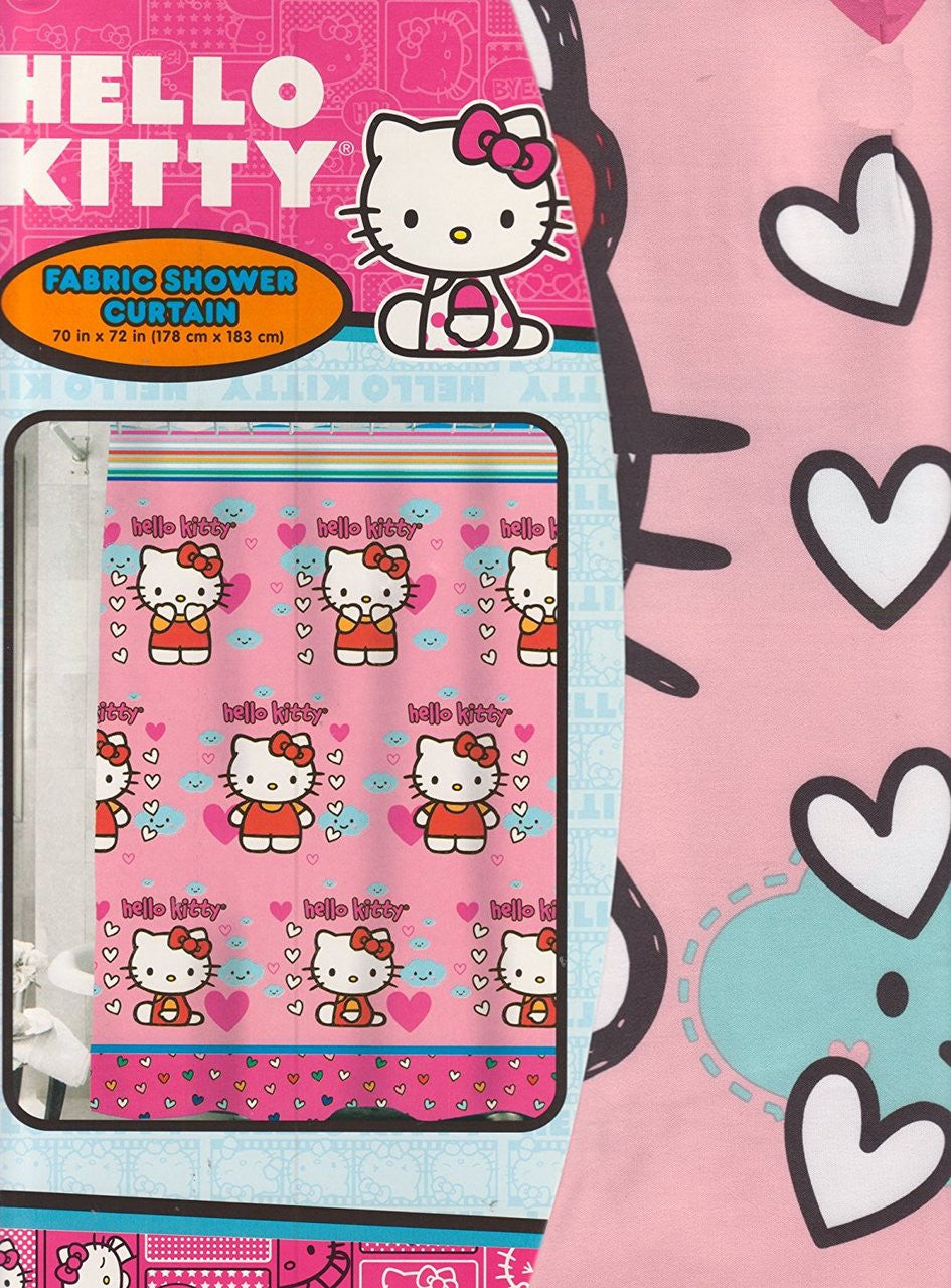 Hello Kitty 'Fluttering Hearts' Fabric Shower Curtain