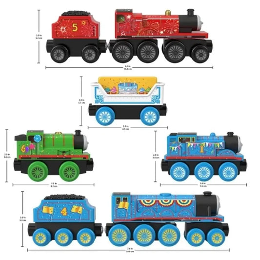 Fisher-Price Thomas & Friends Wooden Railway Celebration Engines Train Set, Wooden Toy Trains & Railway Playset for Kids and Preschoolers Ages 3+