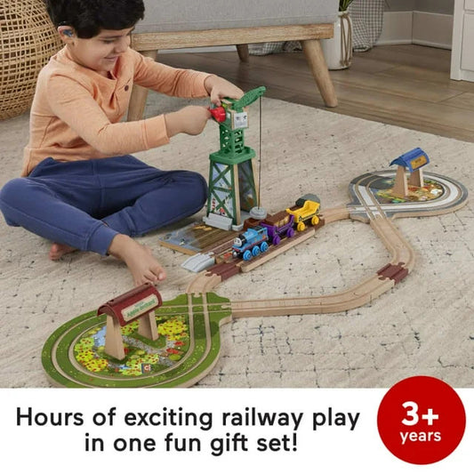 Thomas & Friends Wooden Railway Sodor Cargo Delivery Train Set, Wooden Train Playset with Cargo Accessories for Kids Ages 3+