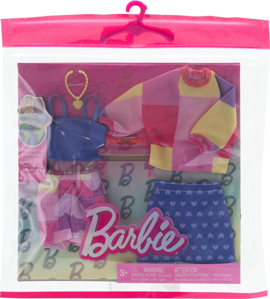Barbie Fashions Clothing Set with 2 Outfits for Dolls, Pink & Blue Inspired Skirt