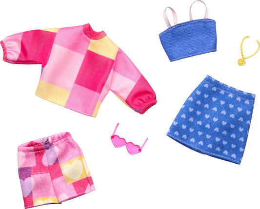 Barbie Fashions Clothing Set with 2 Outfits for Dolls, Pink & Blue Inspired Skirt