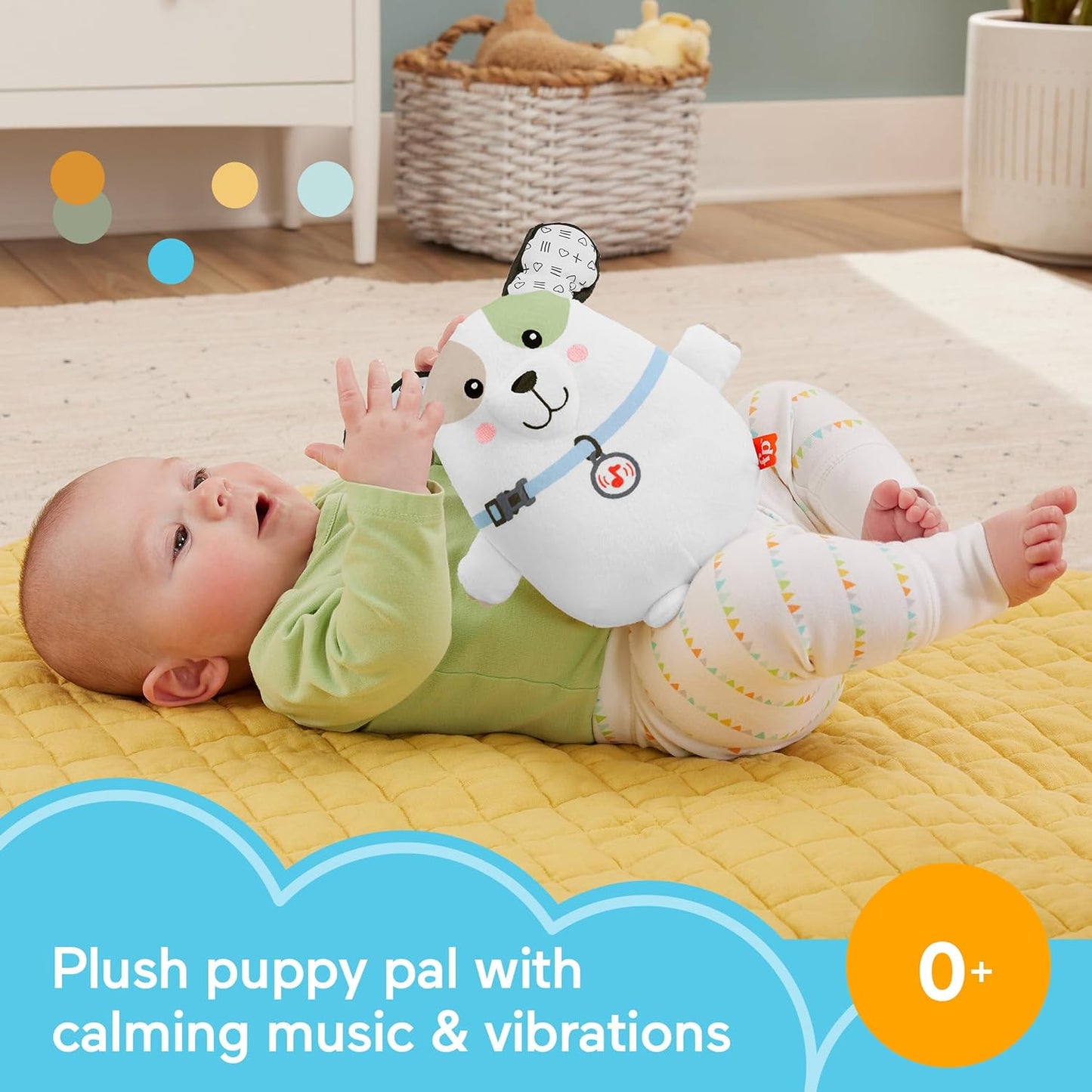 Fisher-Price Calming Vibes Puppy Soother Plush with Portable Sound Machine & Vibrations for Newborns 0+ Months