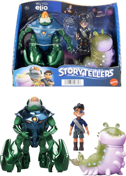 Mattel Disney and Pixar Elio Storyteller 3-Pack Action Figures, Elio, Ambassador Grigon & Glordon Posable Movie Toys, 4-Inch Scale