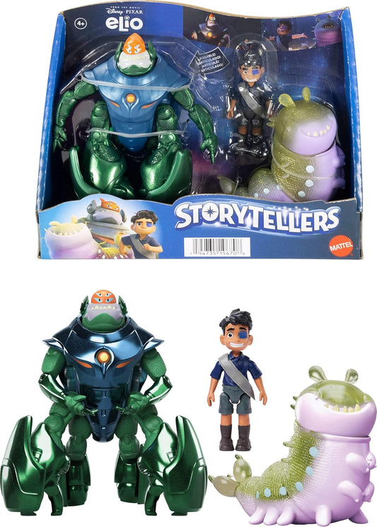 Mattel Disney and Pixar Elio Storyteller 3-Pack Action Figures, Elio, Ambassador Grigon & Glordon Posable Movie Toys, 4-Inch Scale