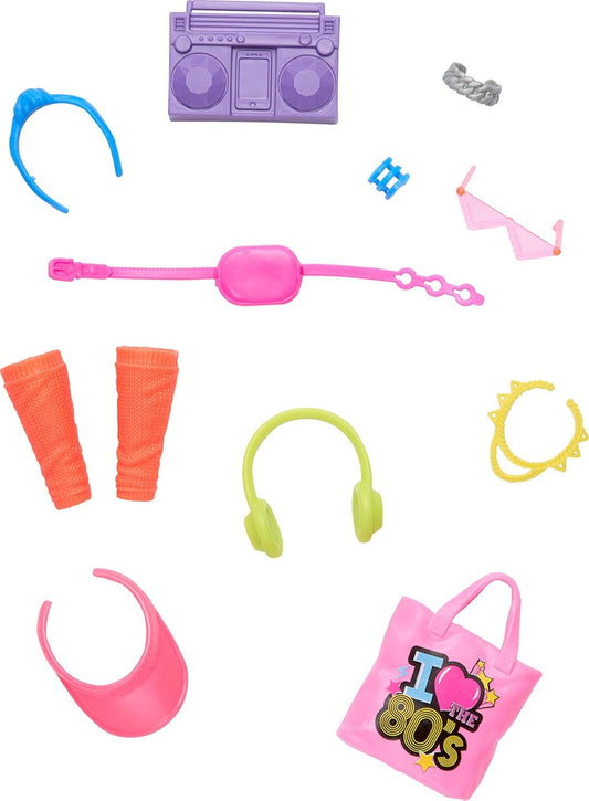 Barbie Doll Accessories with 1980s Retro Theme, Neon Styling Pieces