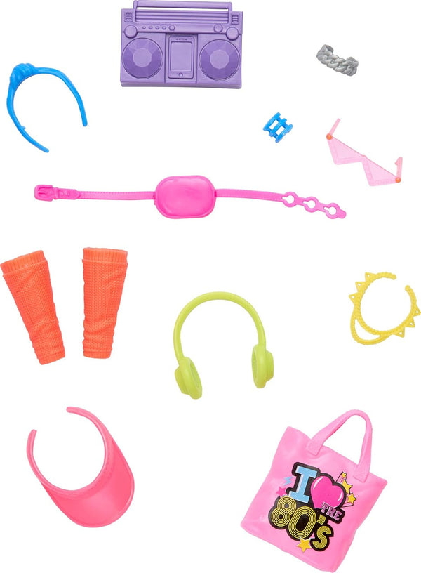 Barbie Doll Accessories with 1980s Retro Theme, Neon Styling Pieces