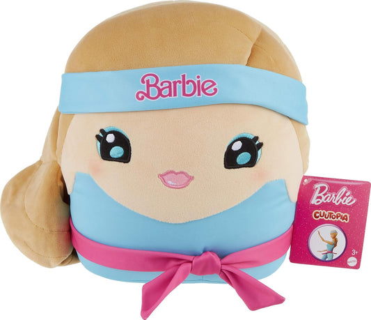 Barbie Cuuutopia Plush Doll, 10-Inch Soft Pillow Doll with ’80s-Inspired Workout Look, Tactile Tie Belt & Long Ponytail, Collectible Toy