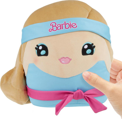 Barbie Cuuutopia Plush Doll, 10-Inch Soft Pillow Doll with ’80s-Inspired Workout Look, Tactile Tie Belt & Long Ponytail, Collectible Toy