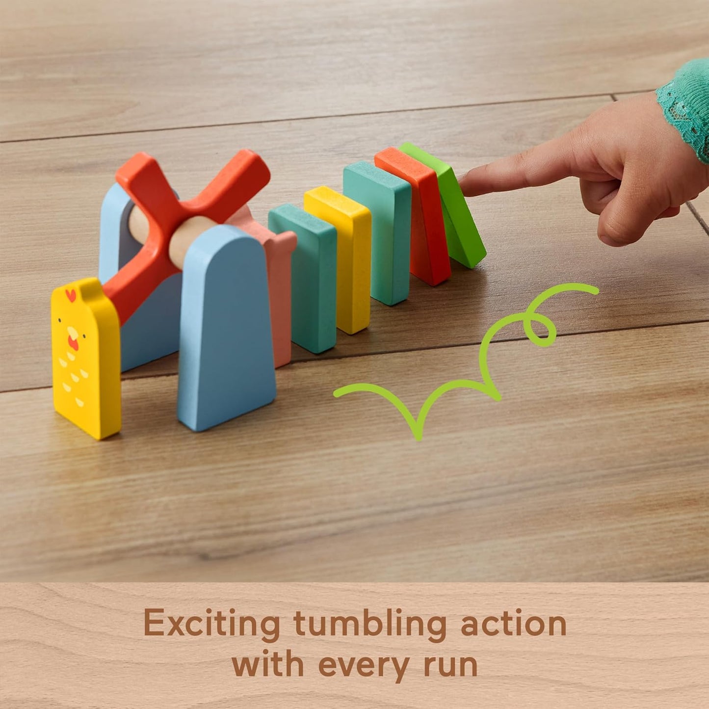 Fisher-Price Wood Preschool Domino Run Playset, 72-Piece Wooden Building Set & Domino Activity Game for Kids Ages 3+