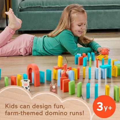 Fisher-Price Wood Preschool Domino Run Playset, 72-Piece Wooden Building Set & Domino Activity Game for Kids Ages 3+