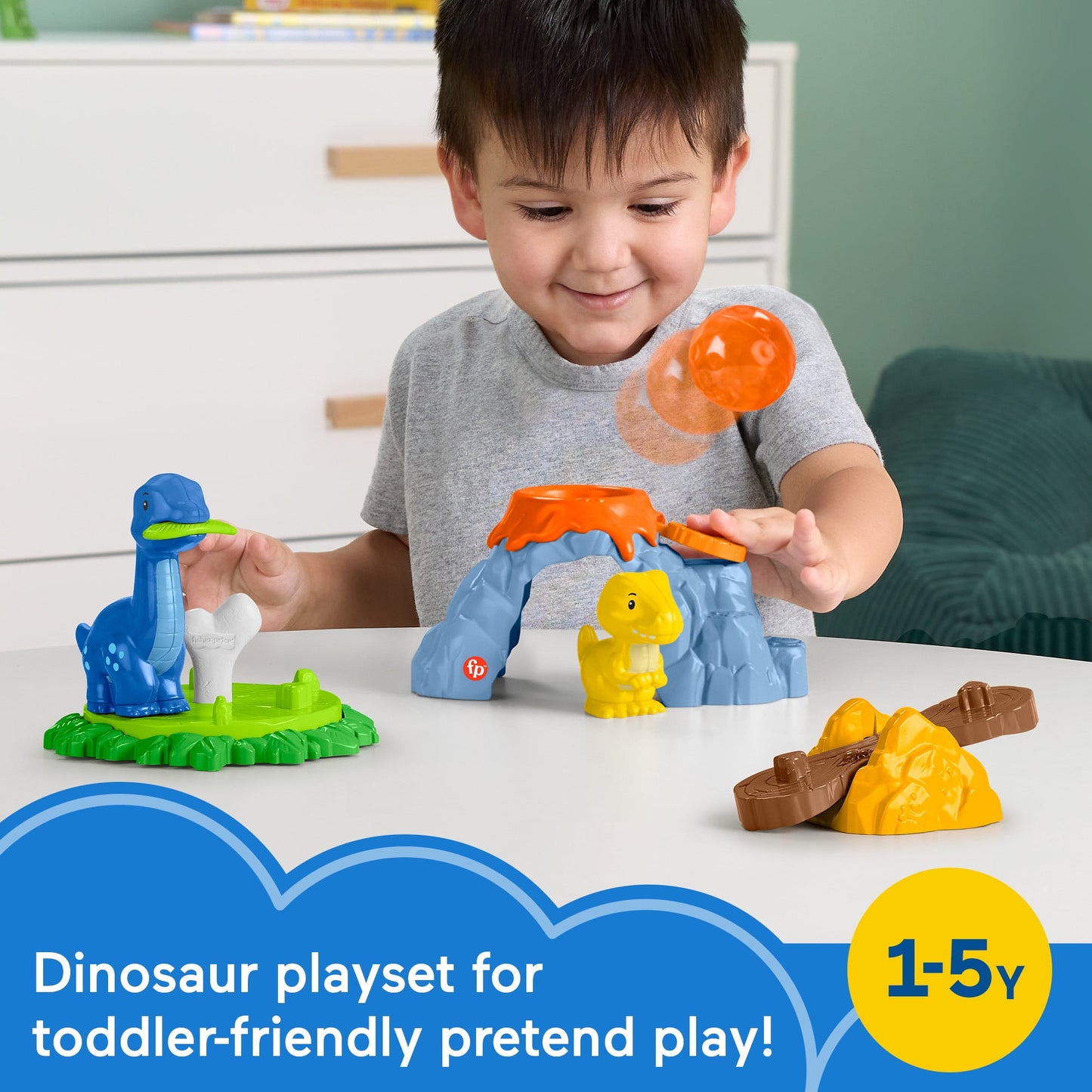 Fisher-Price Little People Spin & Play Dinosaur Playground Toddler Playset, 6-Piece Interactive Toy Set for Kids and Toddlers