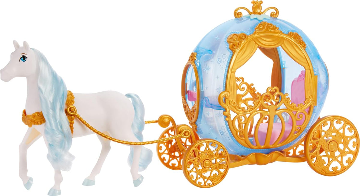 Disney Princess Cinderella’s Rolling Carriage with Gold Details, White Horse with Brushable Mane & Tail, Inspired by Disney Movie