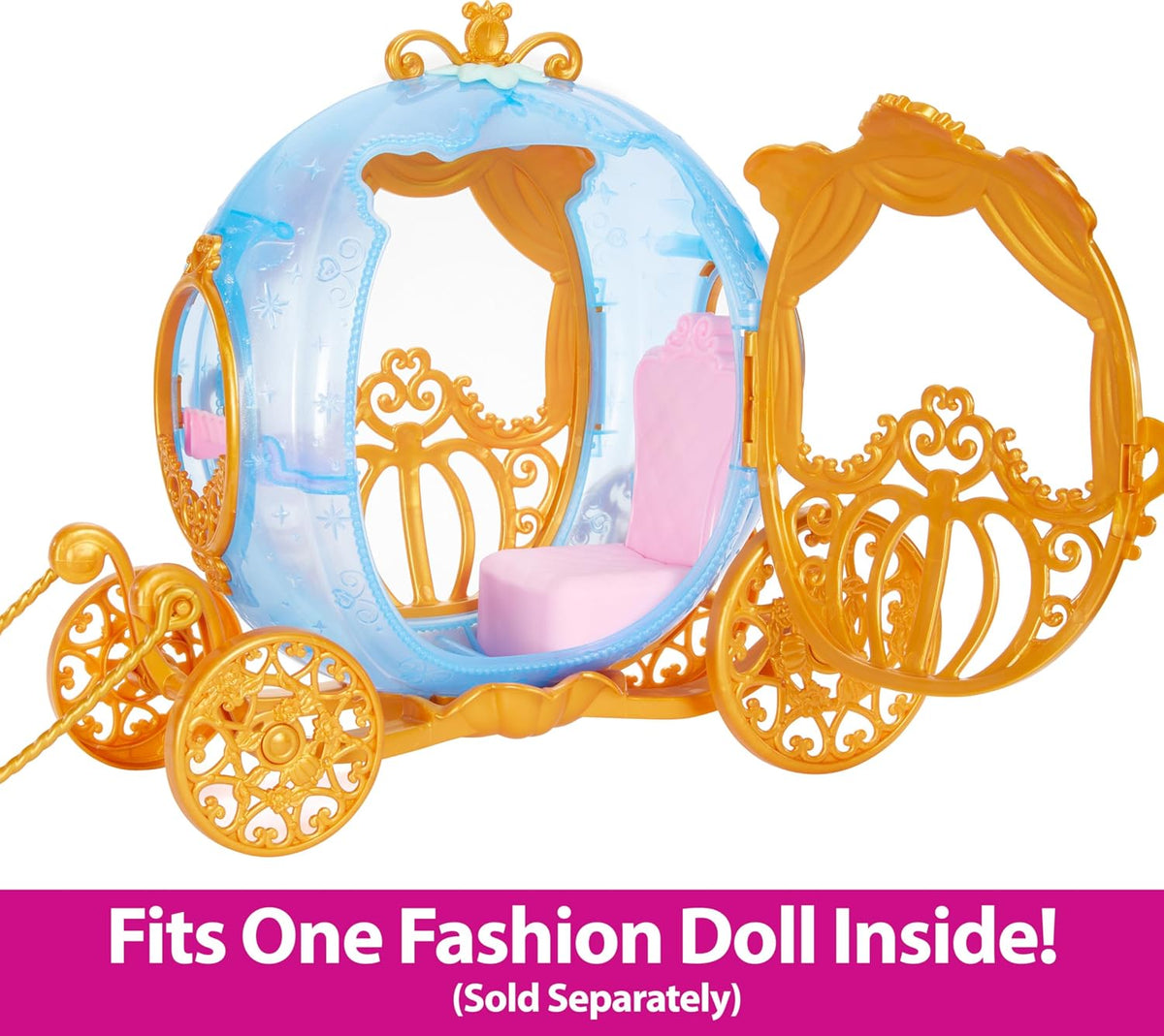 Disney Princess Cinderella’s Rolling Carriage with Gold Details, White Horse with Brushable Mane & Tail, Inspired by Disney Movie
