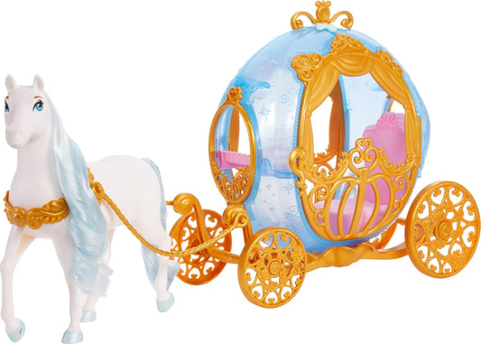Disney Princess Cinderella’s Rolling Carriage with Gold Details, White Horse with Brushable Mane & Tail, Inspired by Disney Movie