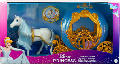 Disney Princess Cinderella’s Rolling Carriage with Gold Details, White Horse with Brushable Mane & Tail, Inspired by Disney Movie