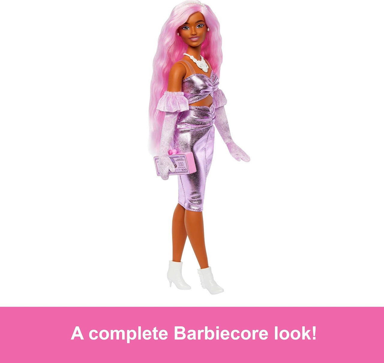 Barbie Deluxe Style Doll #1 in Barbiecore Outfit with Pink Hair