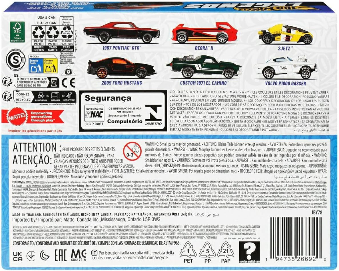 Hot Wheels 1:64 Scale Die-Cast Toy Cars and Trucks Set of 6 (Styles May Vary)